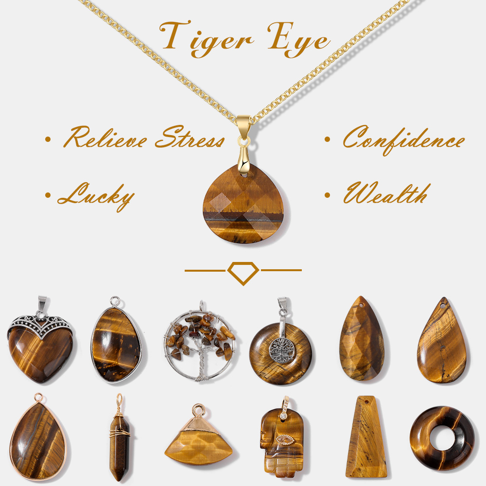 Jewelry Making Gemstones - 2PCS/Lot Natural StoneTiger Eye Pendant Reiki