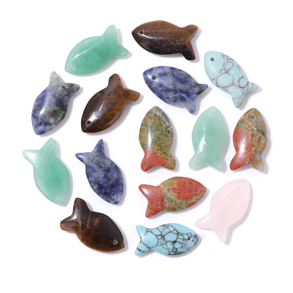 Jewelry Making Gemstones - 2Pcs Fish Shape Natural Stone Pendants