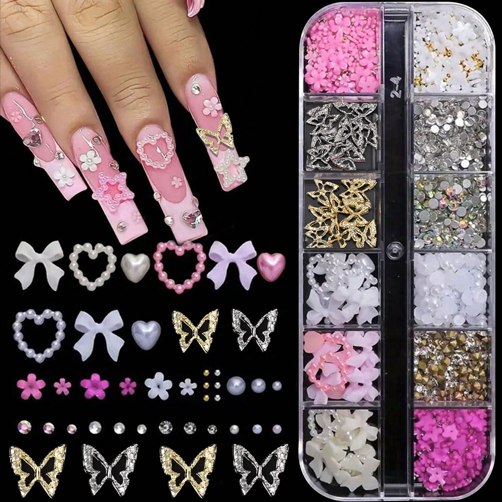 12Grid Pink White Bow Nail Art - Crystal Bead Mix review and price