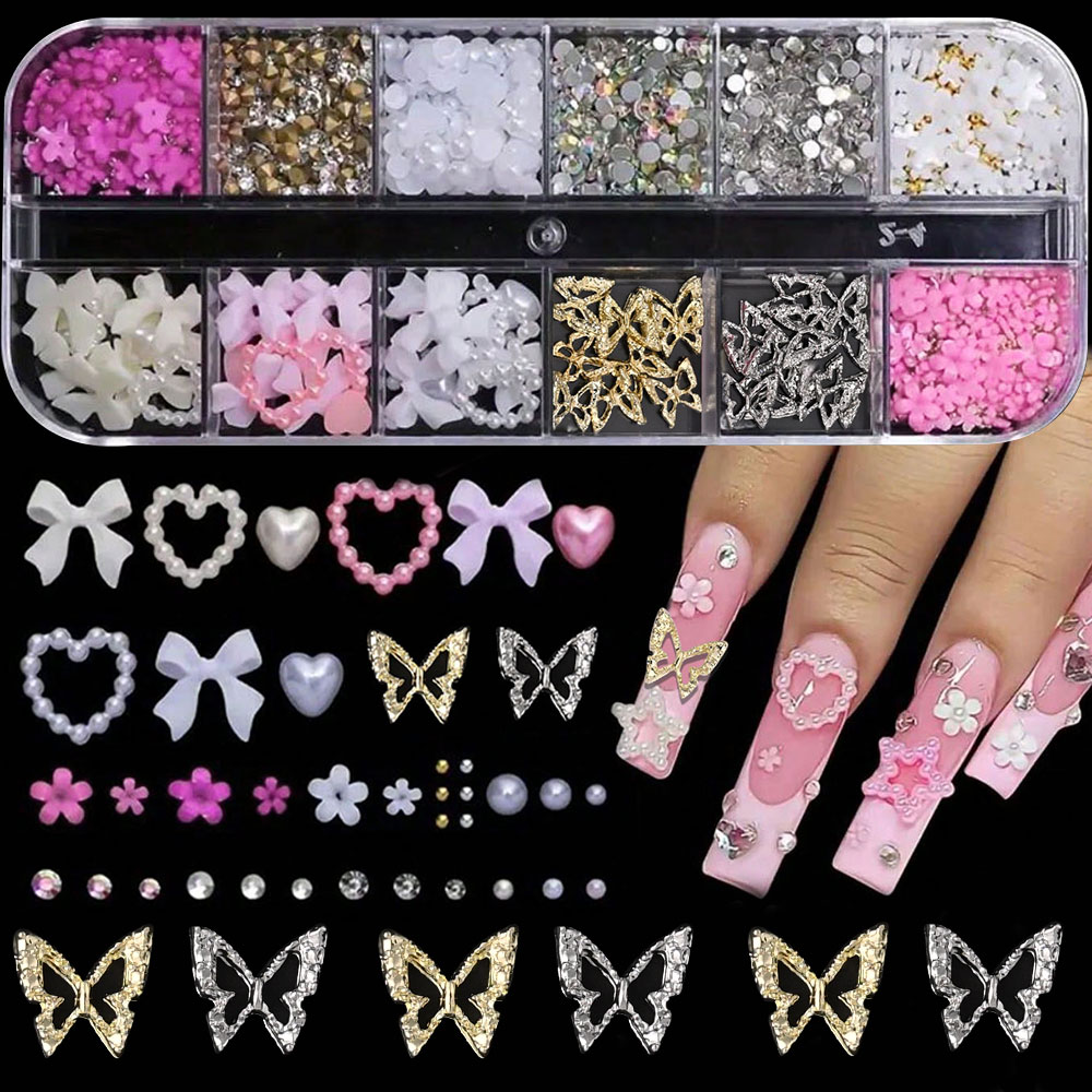 12Grid Pink White Bow Nail Art - Crystal Bead Mix review and price