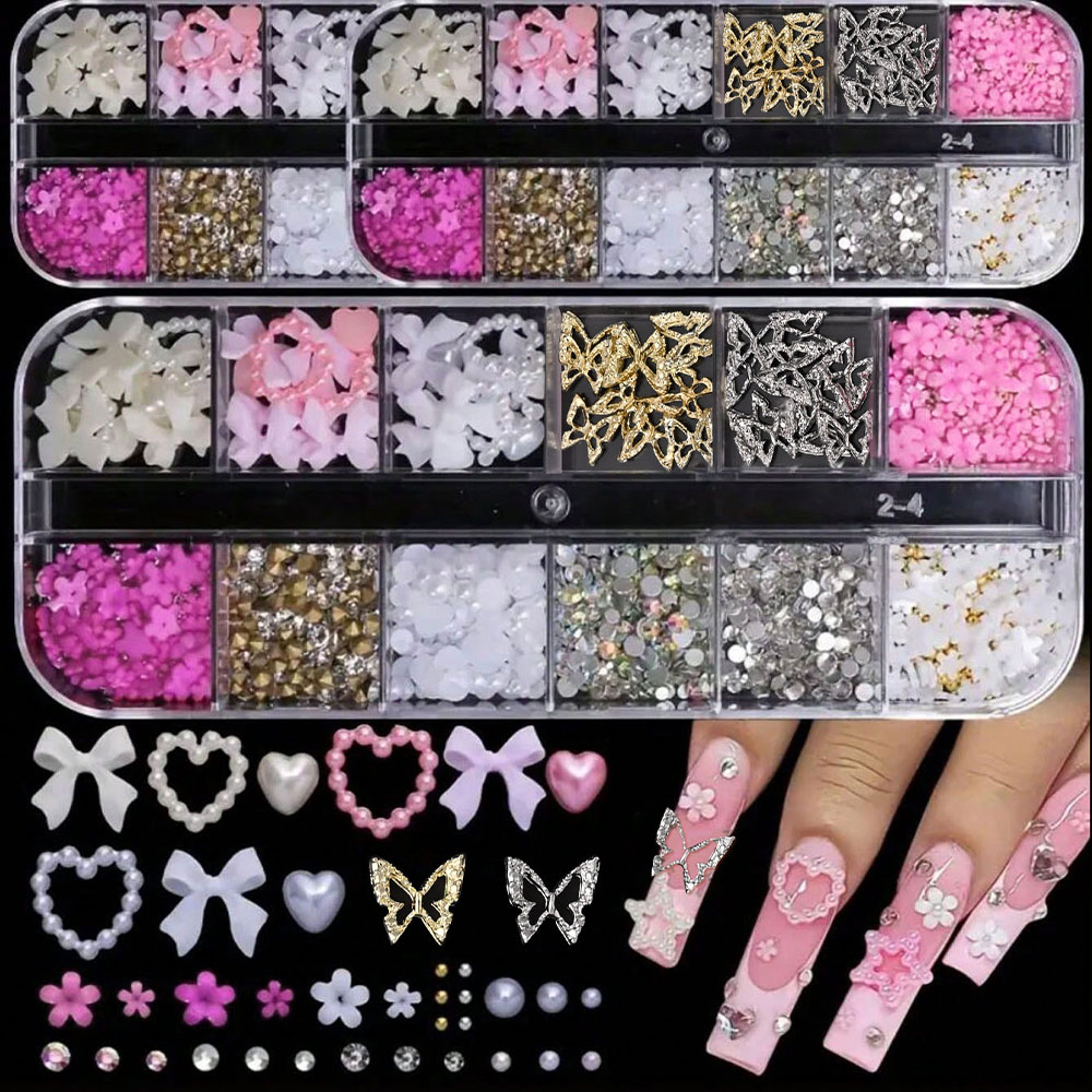12Grid Pink White Bow Nail Art - Crystal Bead Mix review and price