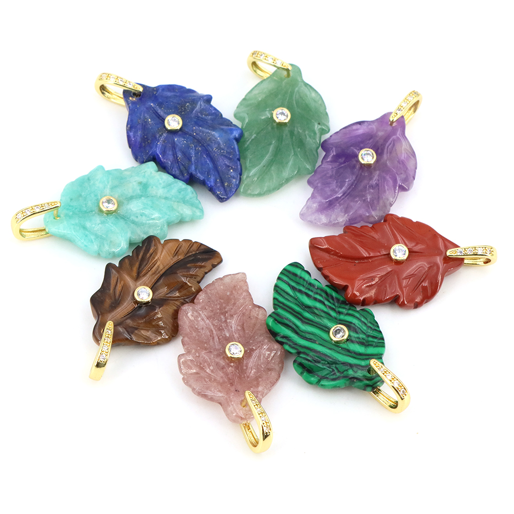 Natural Stone Leaf Pendant Hea - Jewelry Making Gemstones review and price