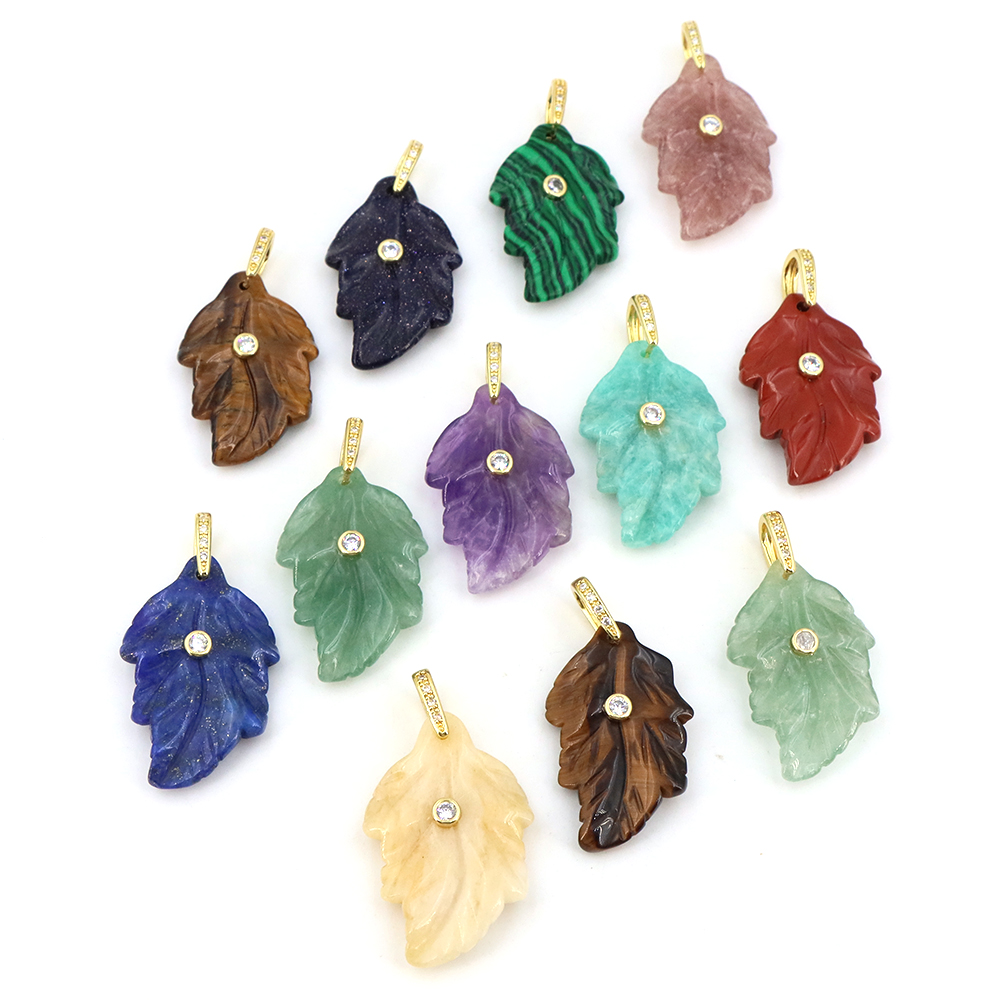 Natural Stone Leaf Pendant Hea - Jewelry Making Gemstones review and price
