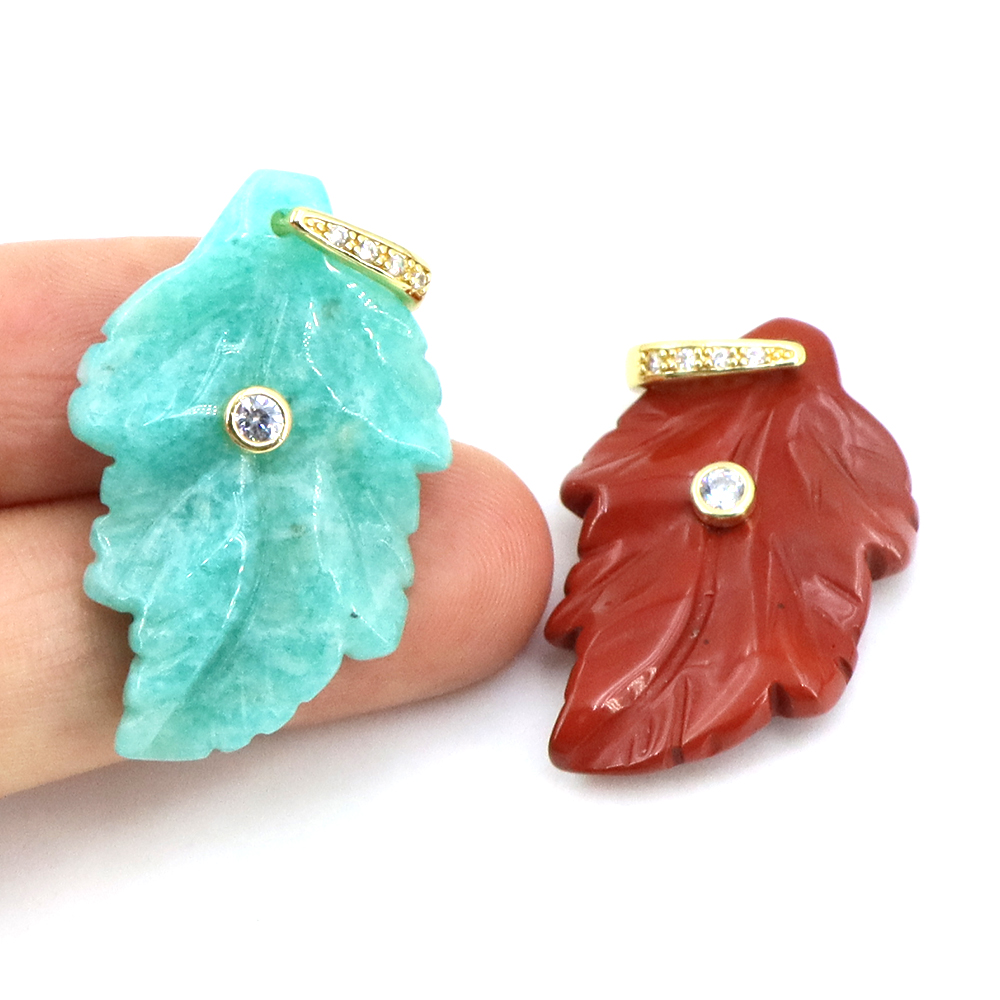 Natural Stone Leaf Pendant Hea - Jewelry Making Gemstones review and price